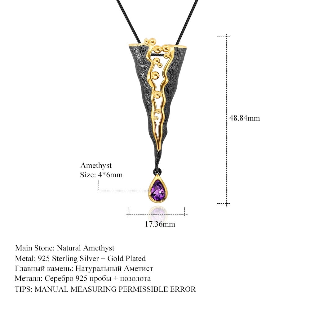 925 Sterling Silver Natural Amethyst Necklace - 2
