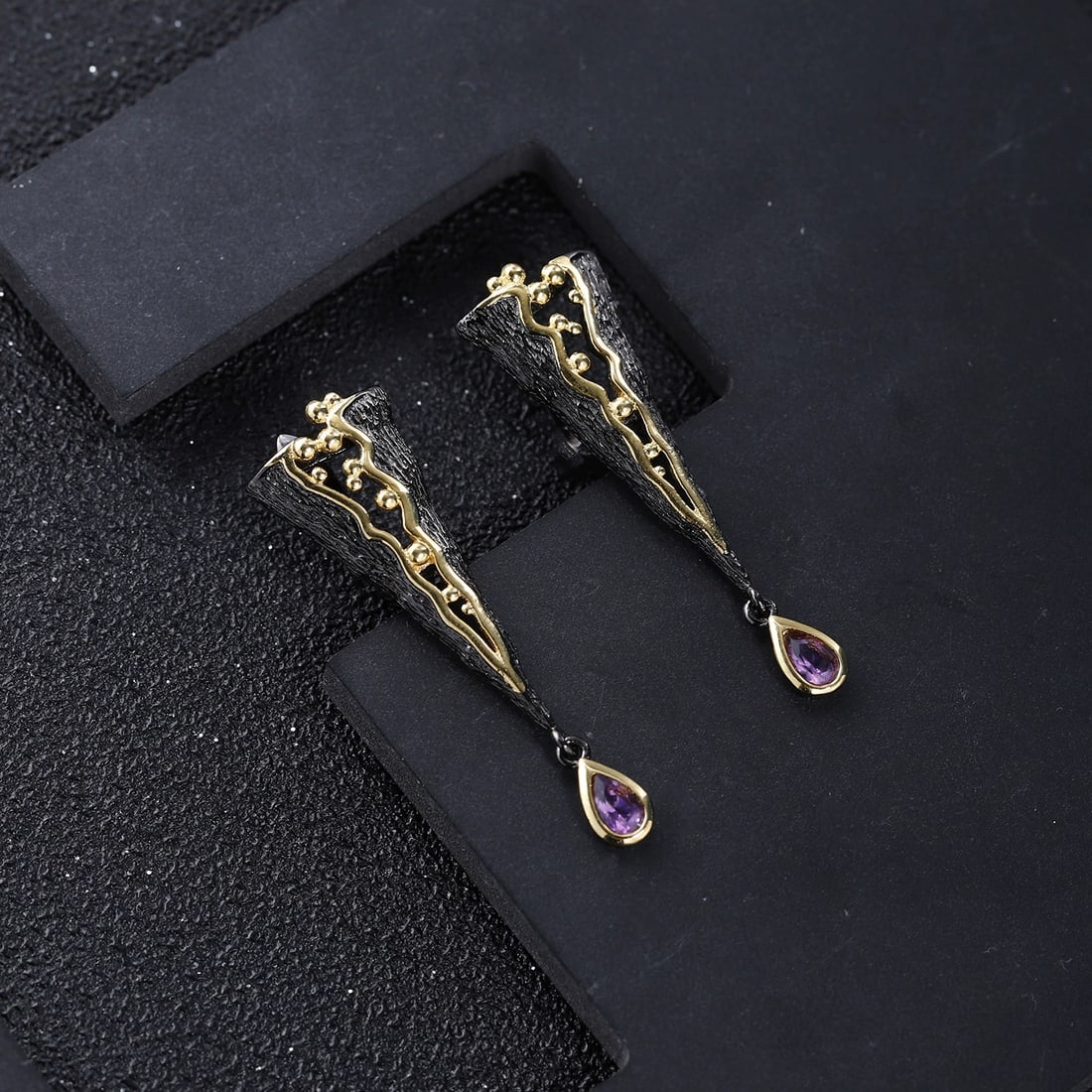 925 Sterling Silver Natural Amethyst Earrings - 2