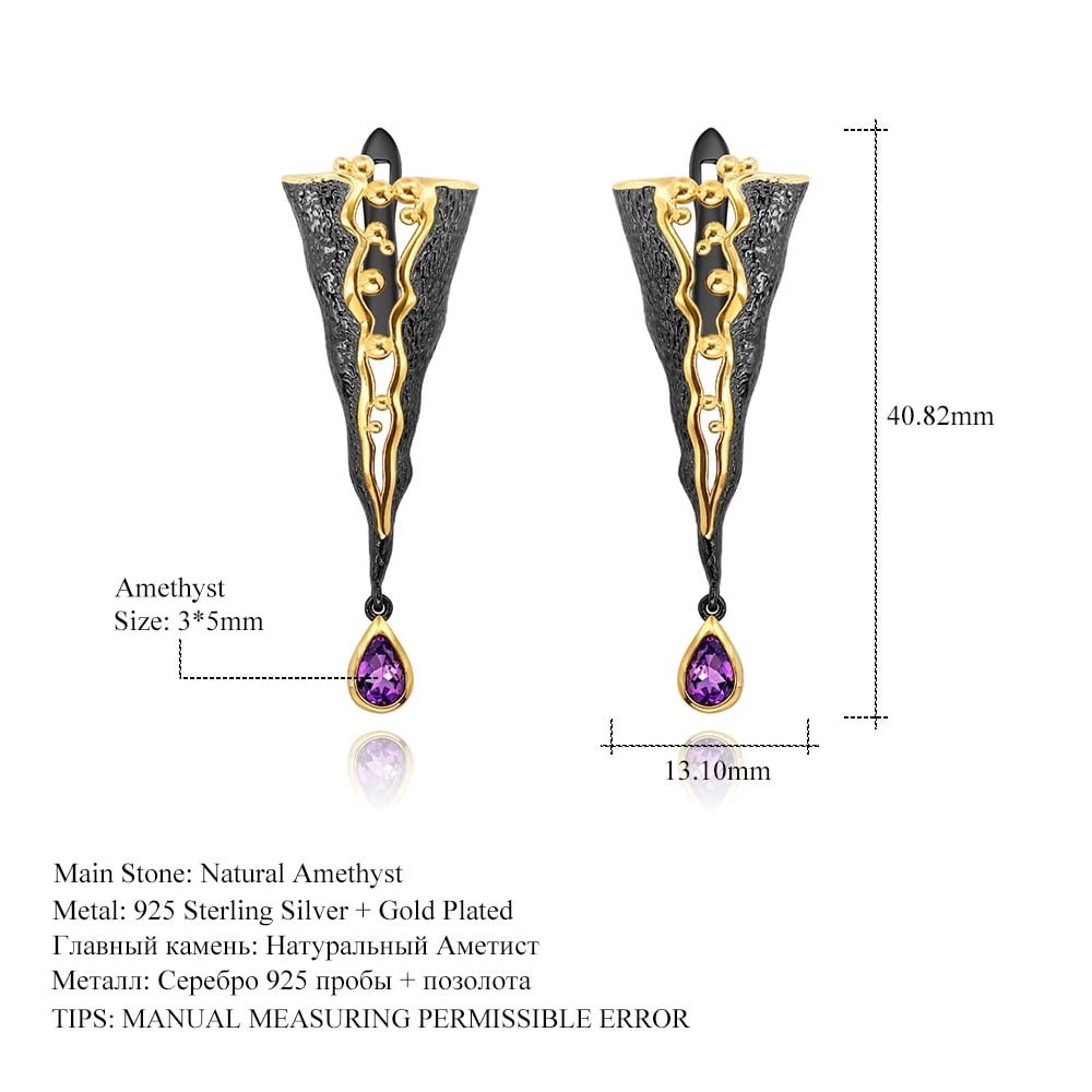 925 Sterling Silver Natural Amethyst Earrings - 3