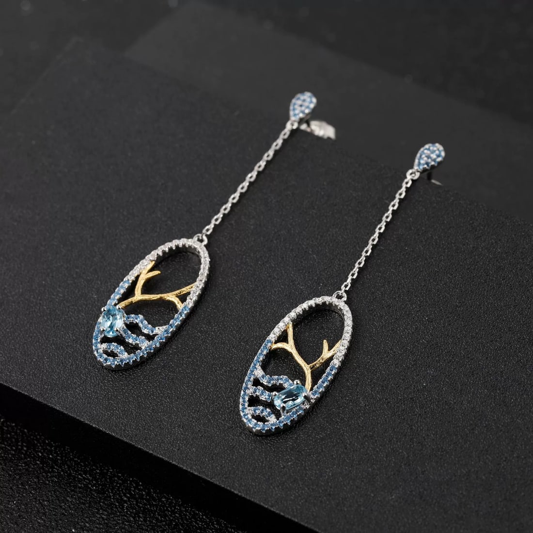 925 Sterling Silver Natural Topaz & Cubic Zirconia Earrings - 3
