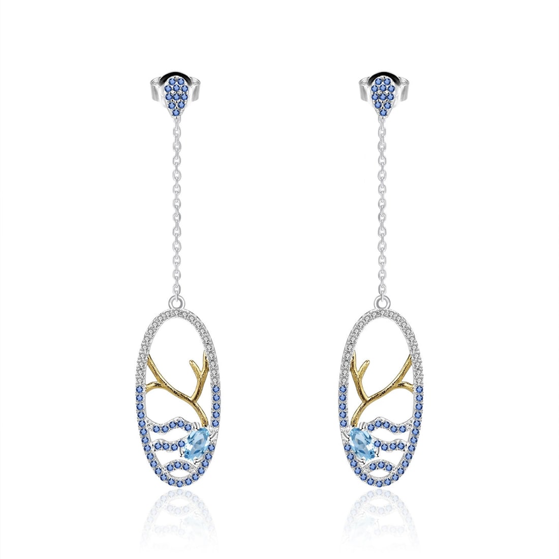 925 Sterling Silver Natural Topaz & Cubic Zirconia Earrings - 5
