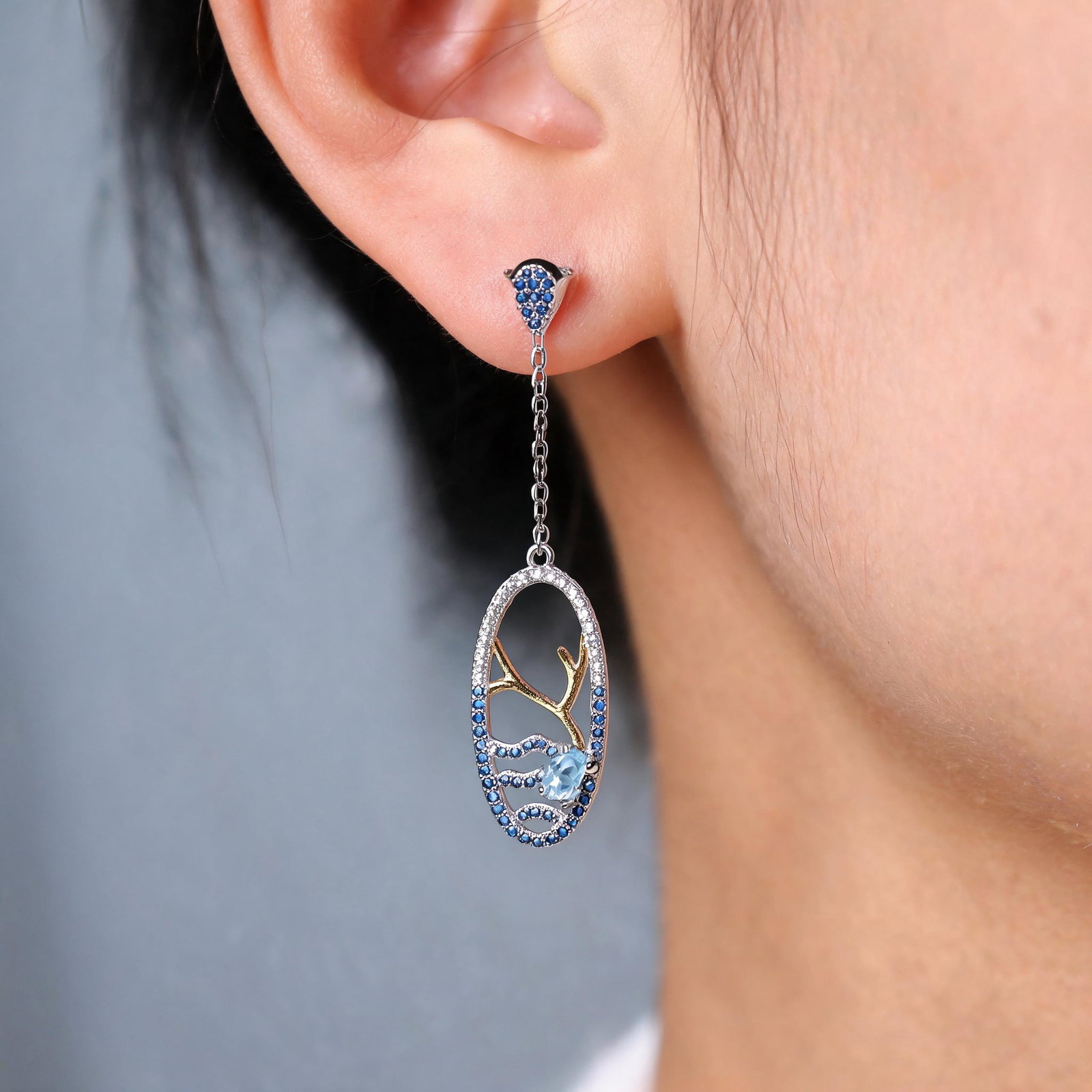 925 Sterling Silver Natural Topaz & Cubic Zirconia Earrings - 6