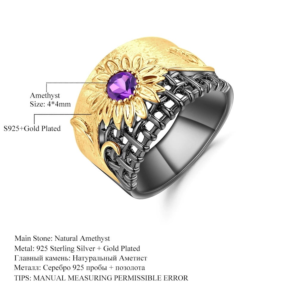 925 Sterling Silver Natural Amethyst Ring - 2