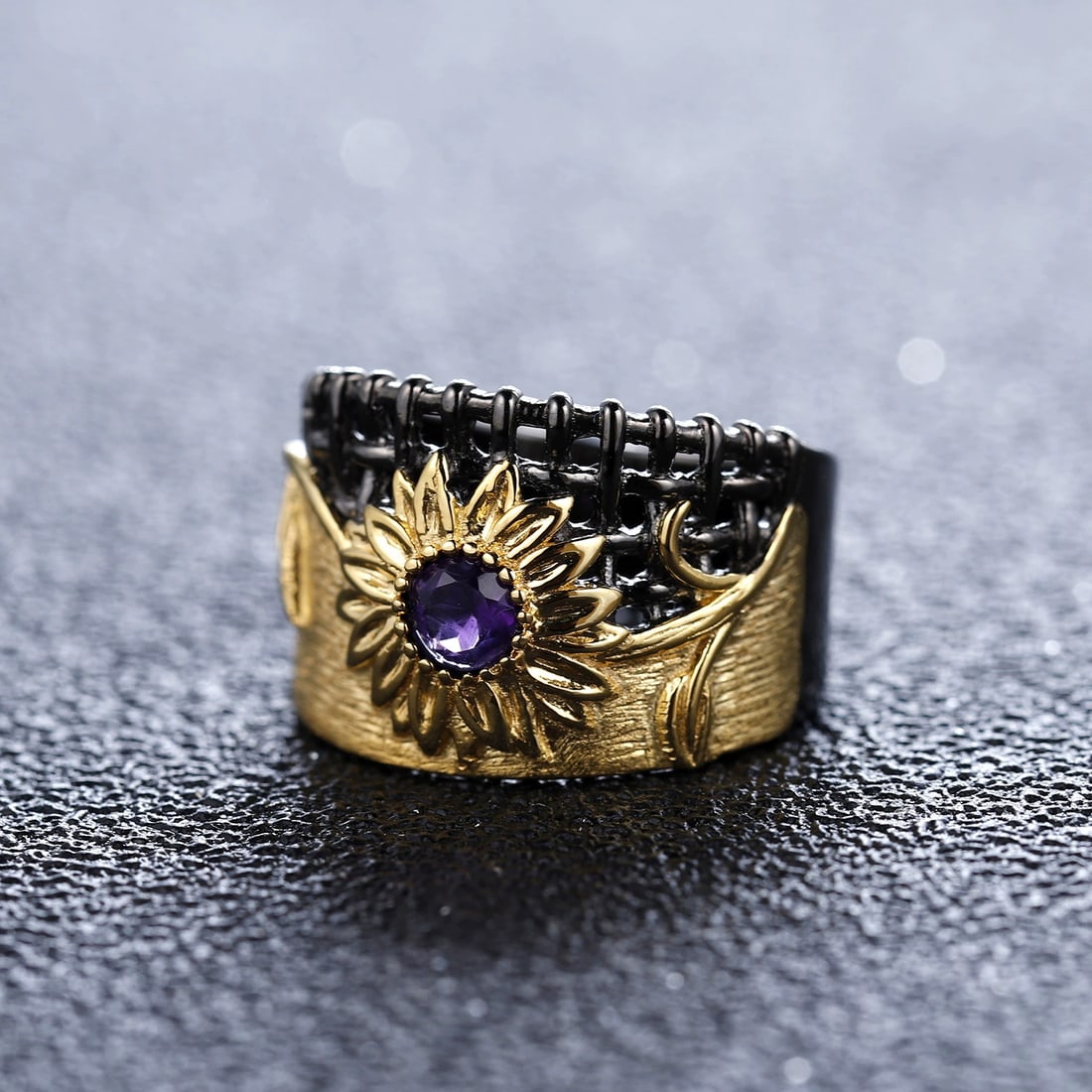 925 Sterling Silver Natural Amethyst Ring - 4