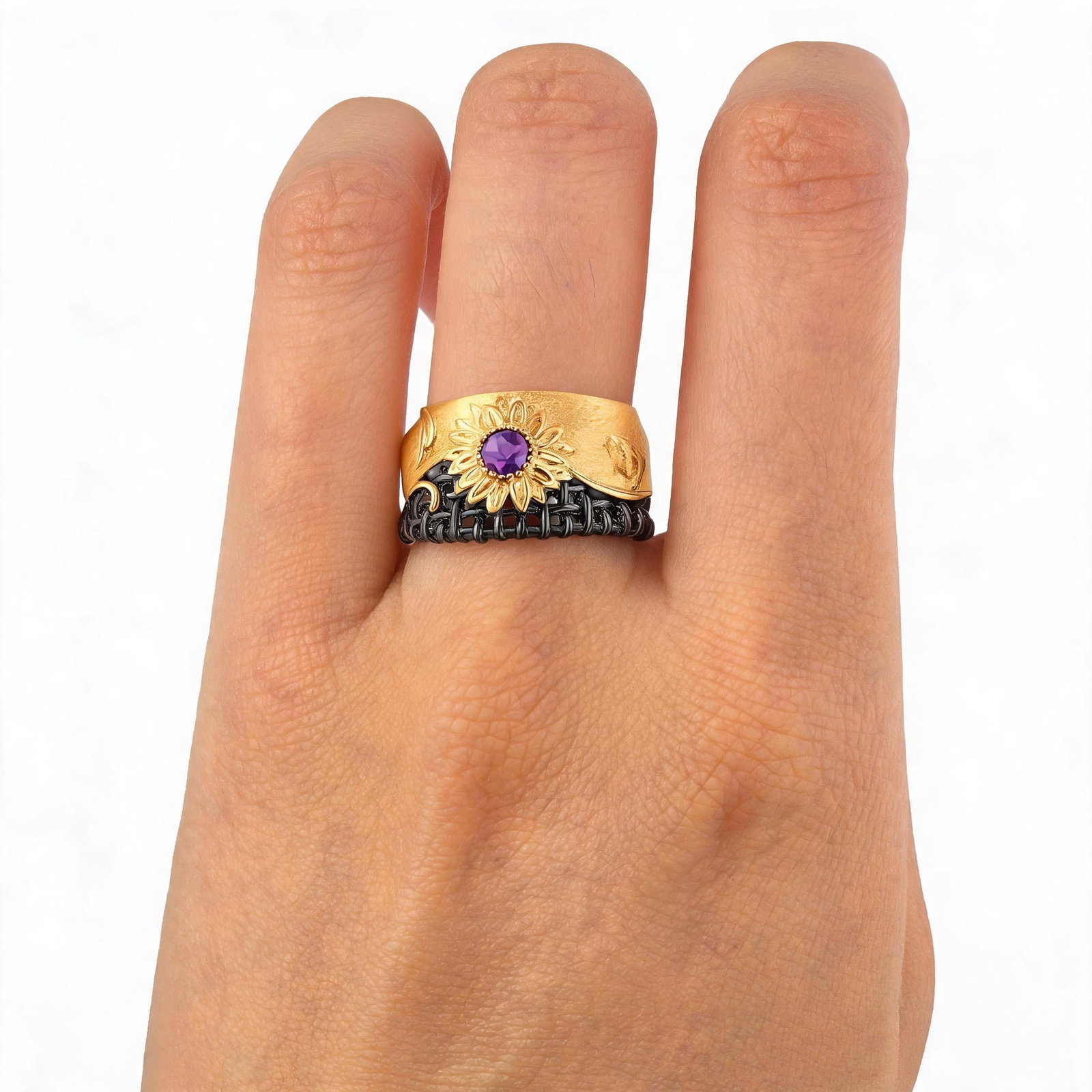 925 Sterling Silver Natural Amethyst Ring - 6