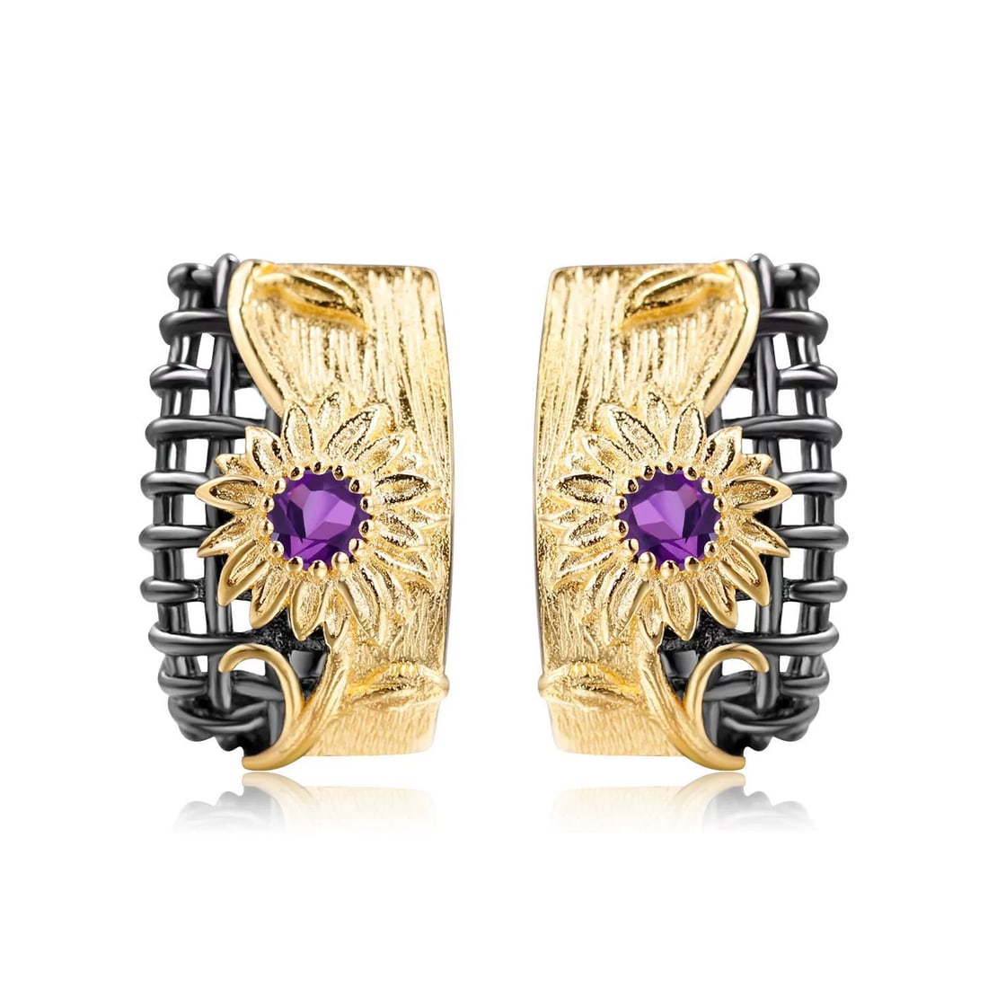 925 Sterling Silver Natural Amethyst Earrings: Ref:260821154 // gold content:925 sterling silver // main gemstone:amethyst // shape:round // carat weight: // color:purple // treatment:natural // cut grade:g // Condition: New Low Estimate: 480.00