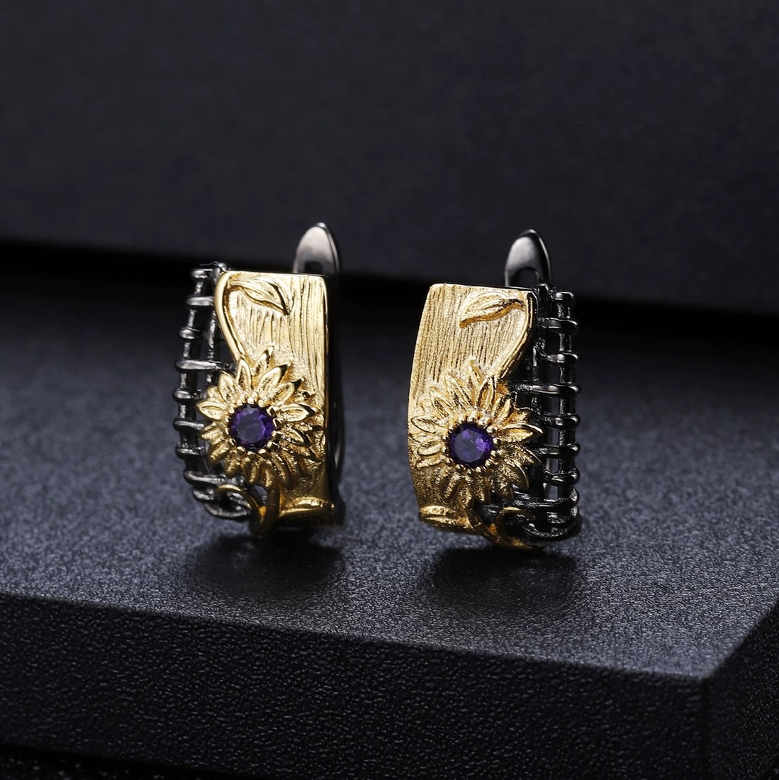 925 Sterling Silver Natural Amethyst Earrings - 2