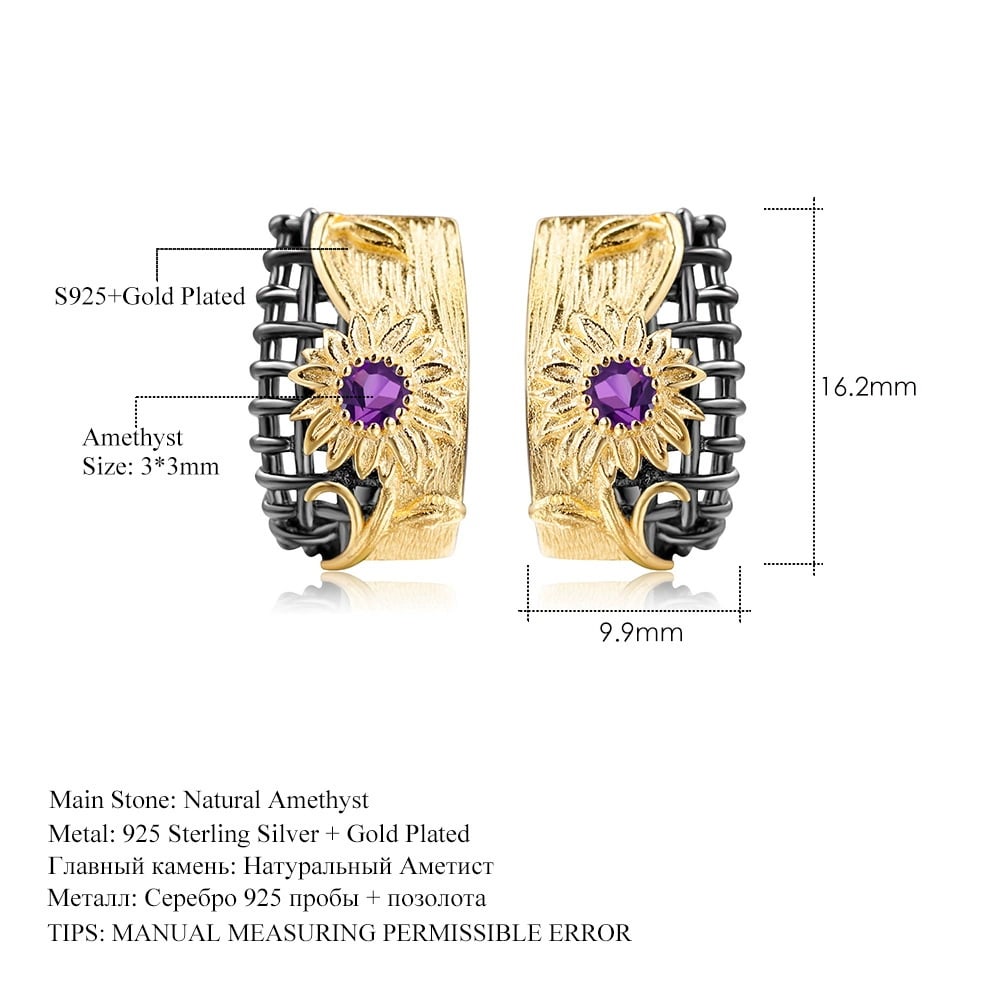 925 Sterling Silver Natural Amethyst Earrings - 3