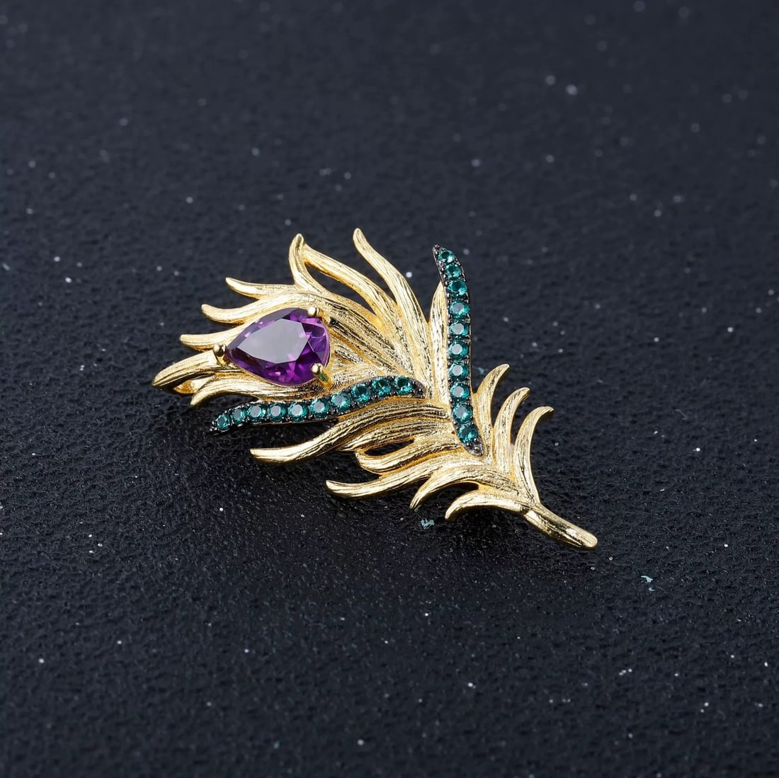 925 Sterling Silver Natural Amethyst & Nano Emerald Brooch - 2