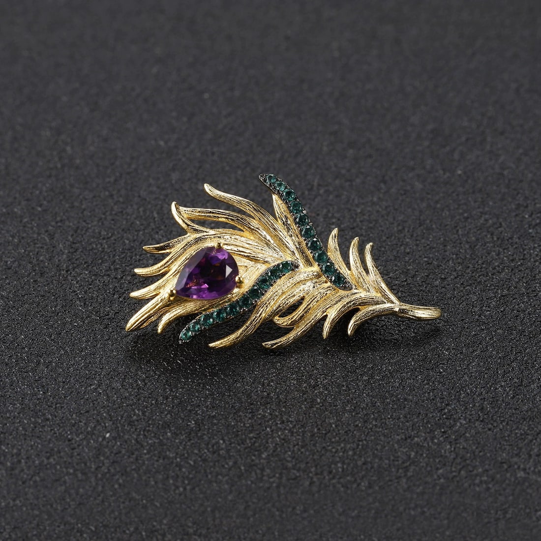 925 Sterling Silver Natural Amethyst & Nano Emerald Brooch - 3