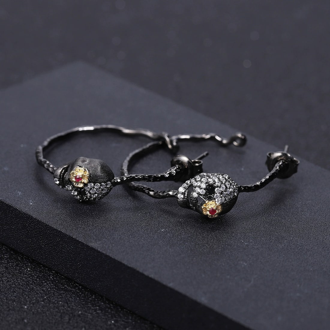 925 Sterling Silver Cubic Zirconia & Synthetic Ruby Earrings - 3