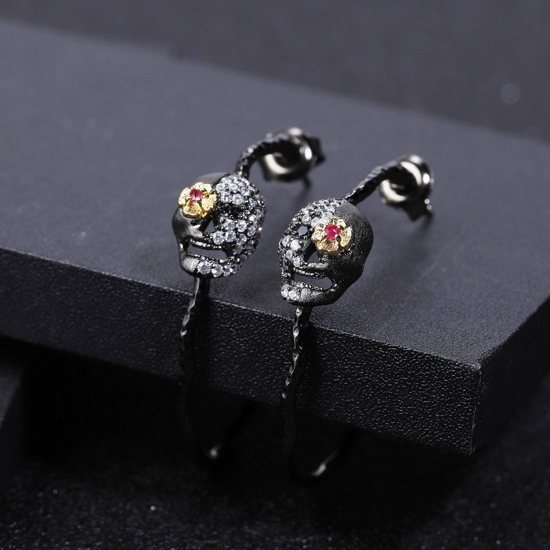 925 Sterling Silver Cubic Zirconia & Synthetic Ruby Earrings - 4