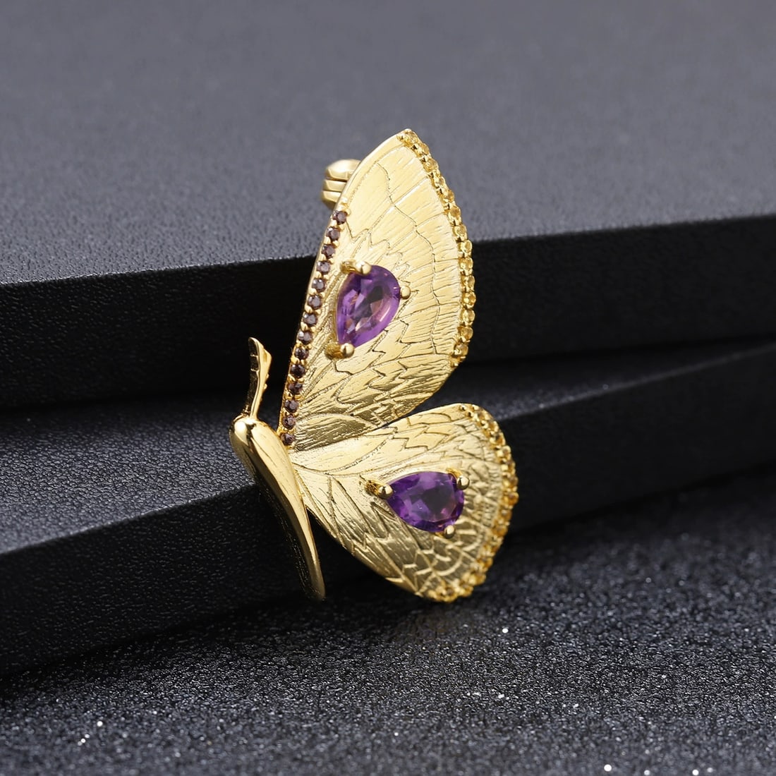 925 Sterling Silver Natural Amethyst & Butterfly Necklace - 3