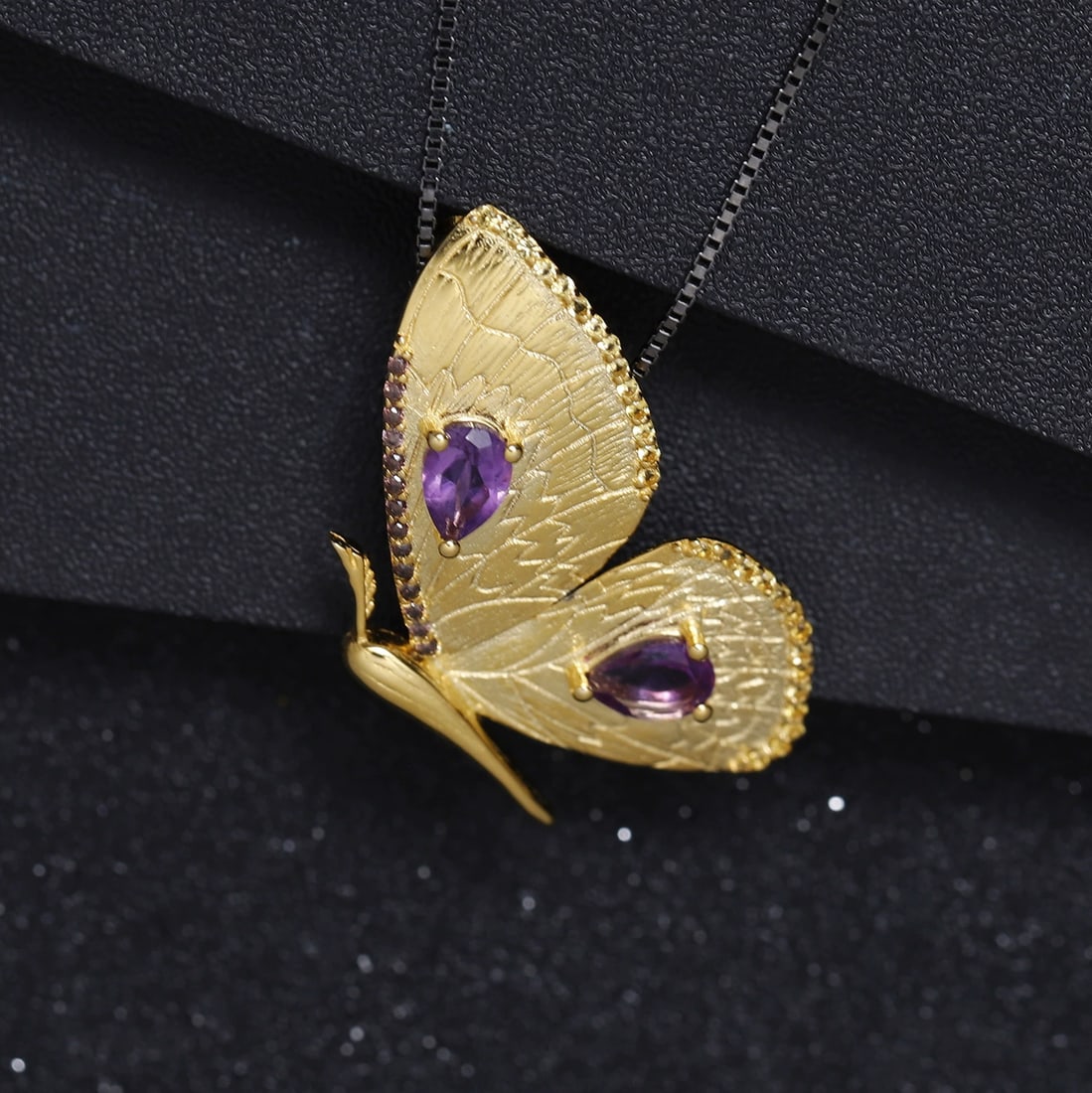 925 Sterling Silver Natural Amethyst & Butterfly Necklace - 5