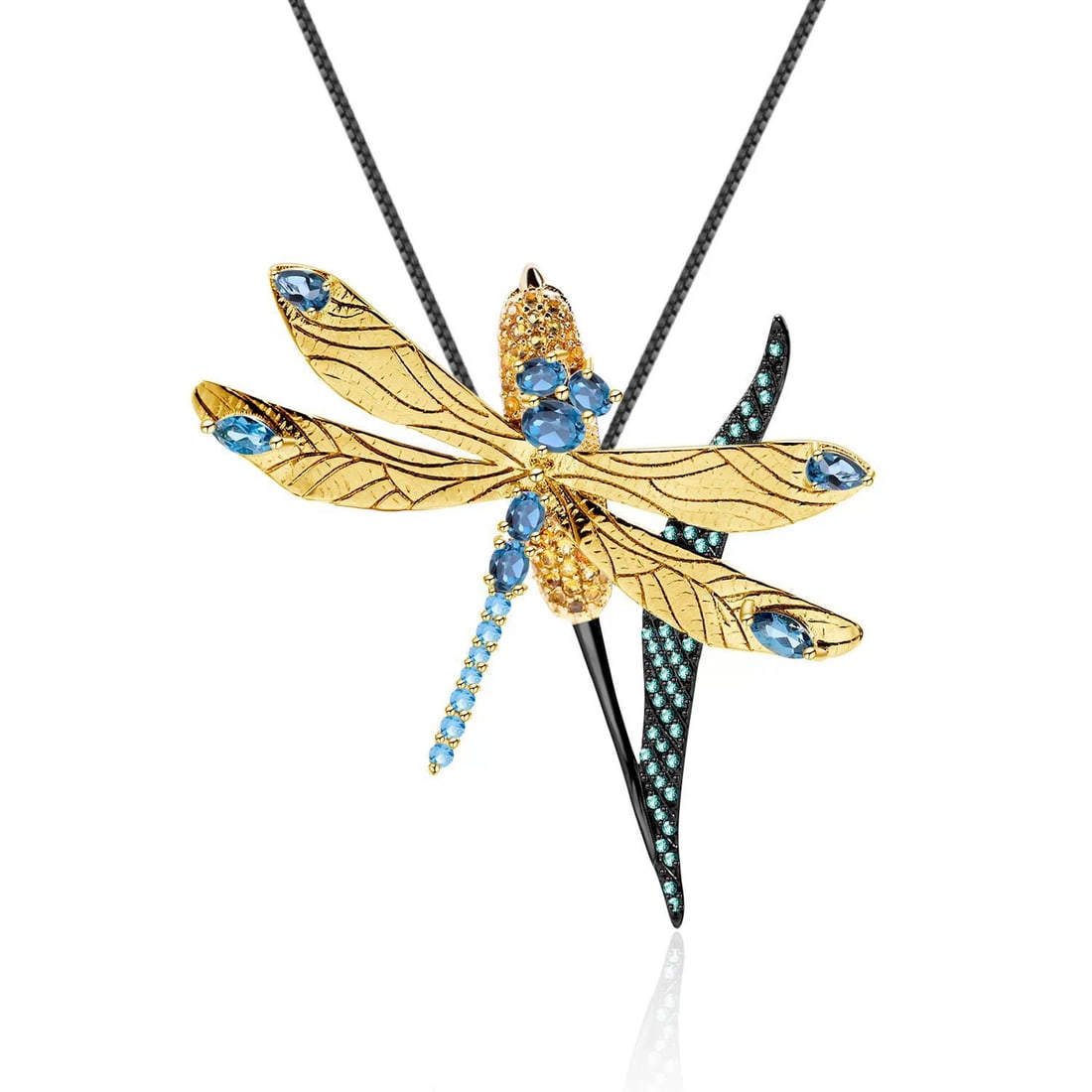 925 Sterling Silver Natural Topaz & Nano Emerald & Dragonfly Necklace: Ref:260821160 // gold content:925 sterling silver // main gemstone:topaz // shape:multiple // carat weight: // color:blue // treatment:natural // // adjacent gemstone 2 : nano emerald // shape:round