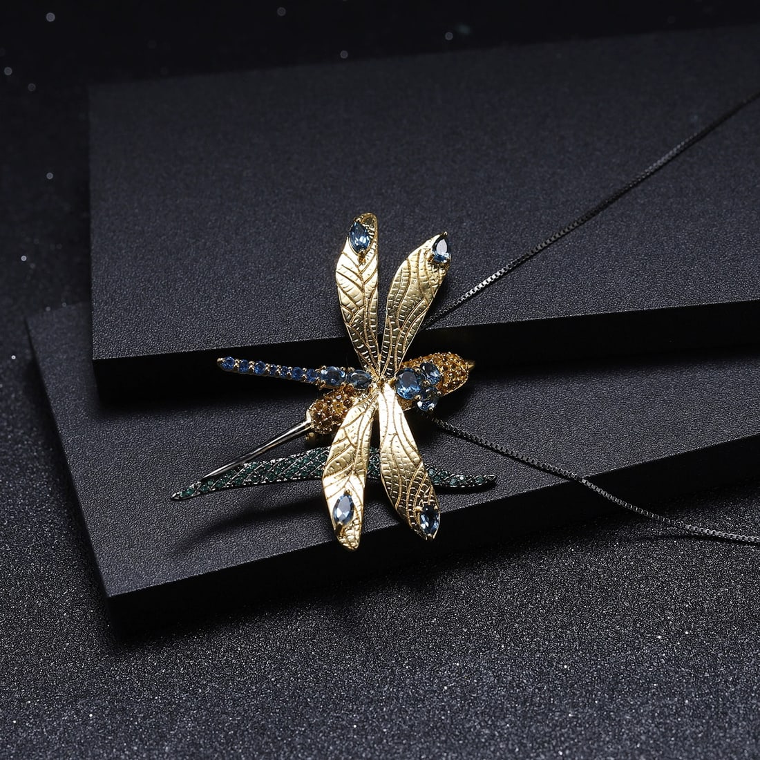 925 Sterling Silver Natural Topaz & Nano Emerald & Dragonfly Necklace - 4