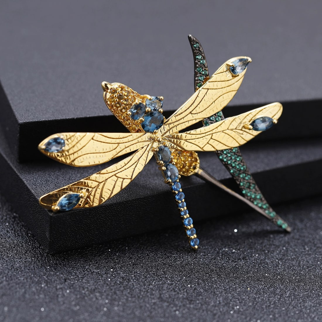 925 Sterling Silver Natural Topaz & Nano Emerald & Dragonfly Necklace - 5