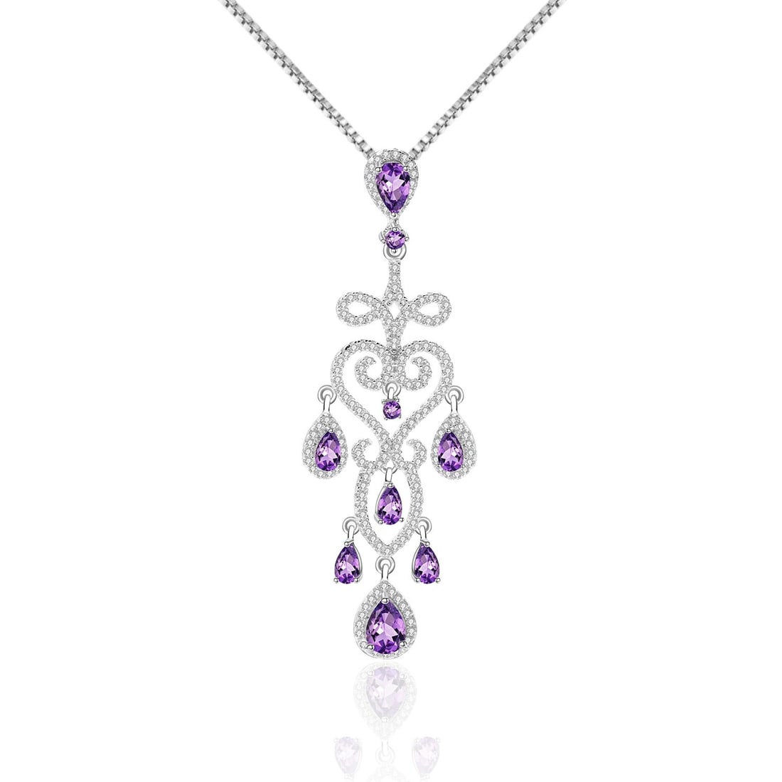 925 Sterling Silver Natural Amethyst & Cubic Zirconia Necklace: Ref:260821162 // gold content:925 sterling silver // main gemstone:amethyst // shape:multiple // carat weight: // color:purple // treatment:natural // // adjacent gemstone 2 : cubic zirconia //