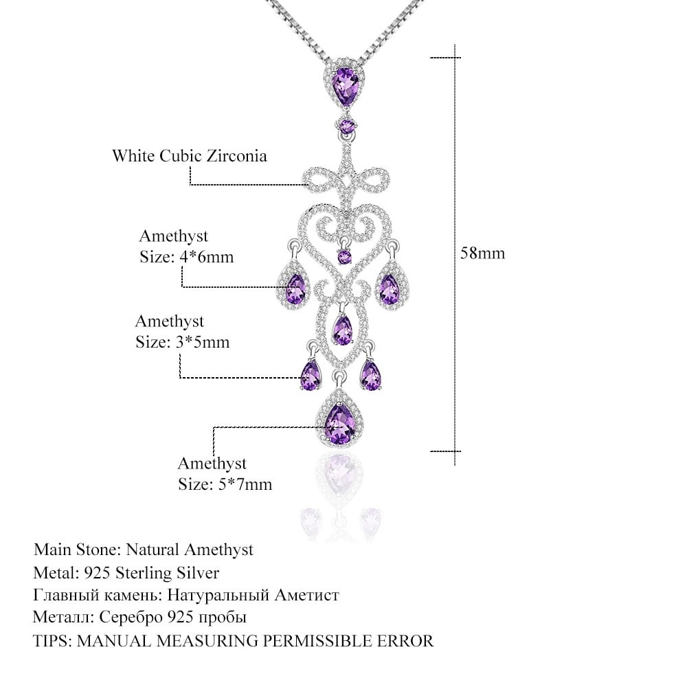 925 Sterling Silver Natural Amethyst & Cubic Zirconia Necklace - 2