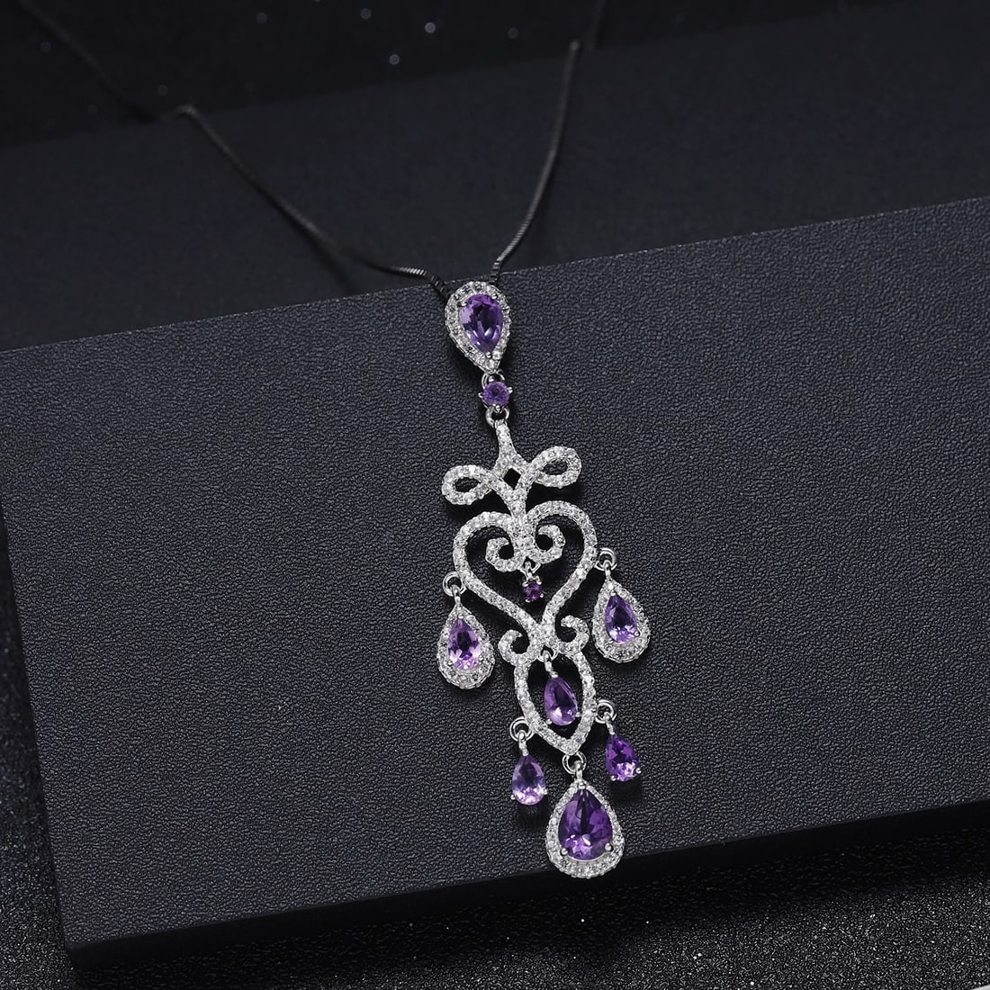 925 Sterling Silver Natural Amethyst & Cubic Zirconia Necklace - 3
