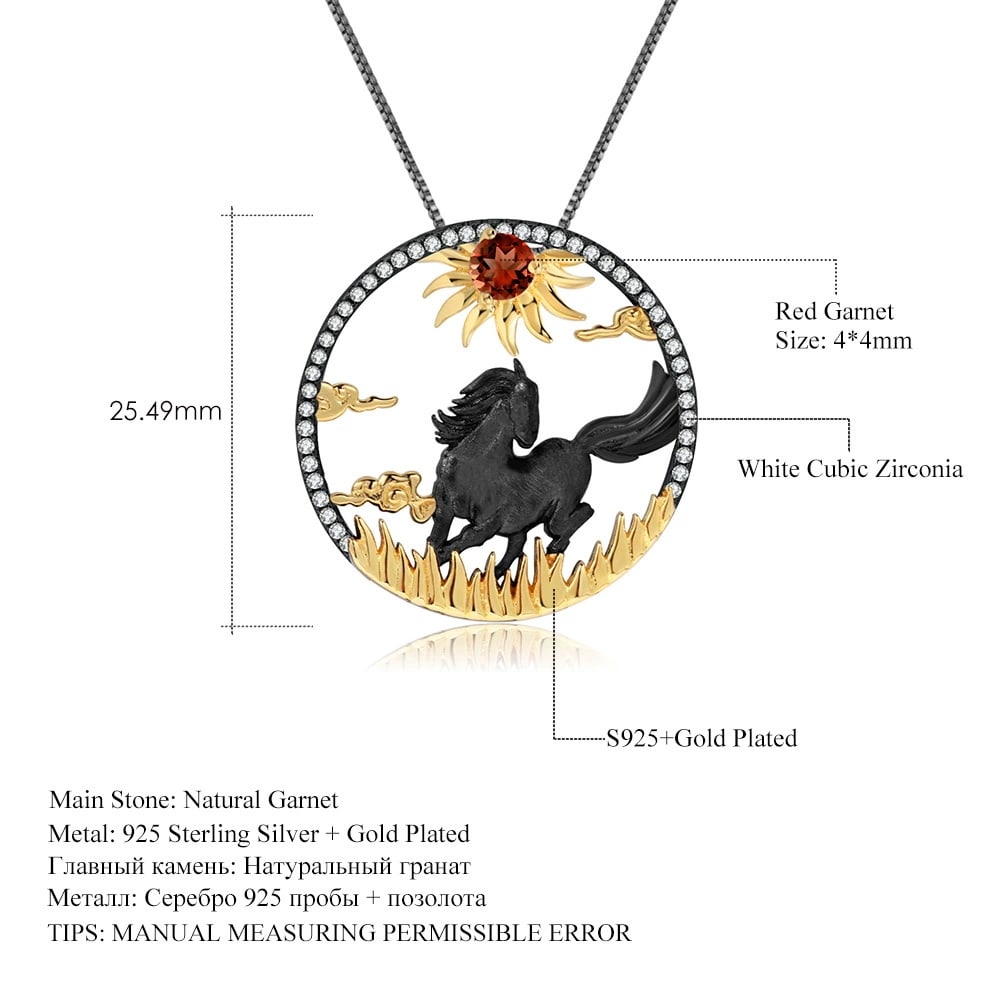 925 Sterling Silver Natural Garnet & Cubic Zirconia Necklace - 2