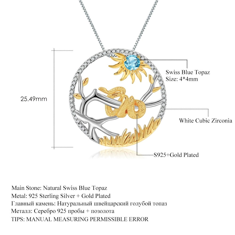 925 Sterling Silver Natural Topaz & Cubic Zirconia & Snake Necklace - 2