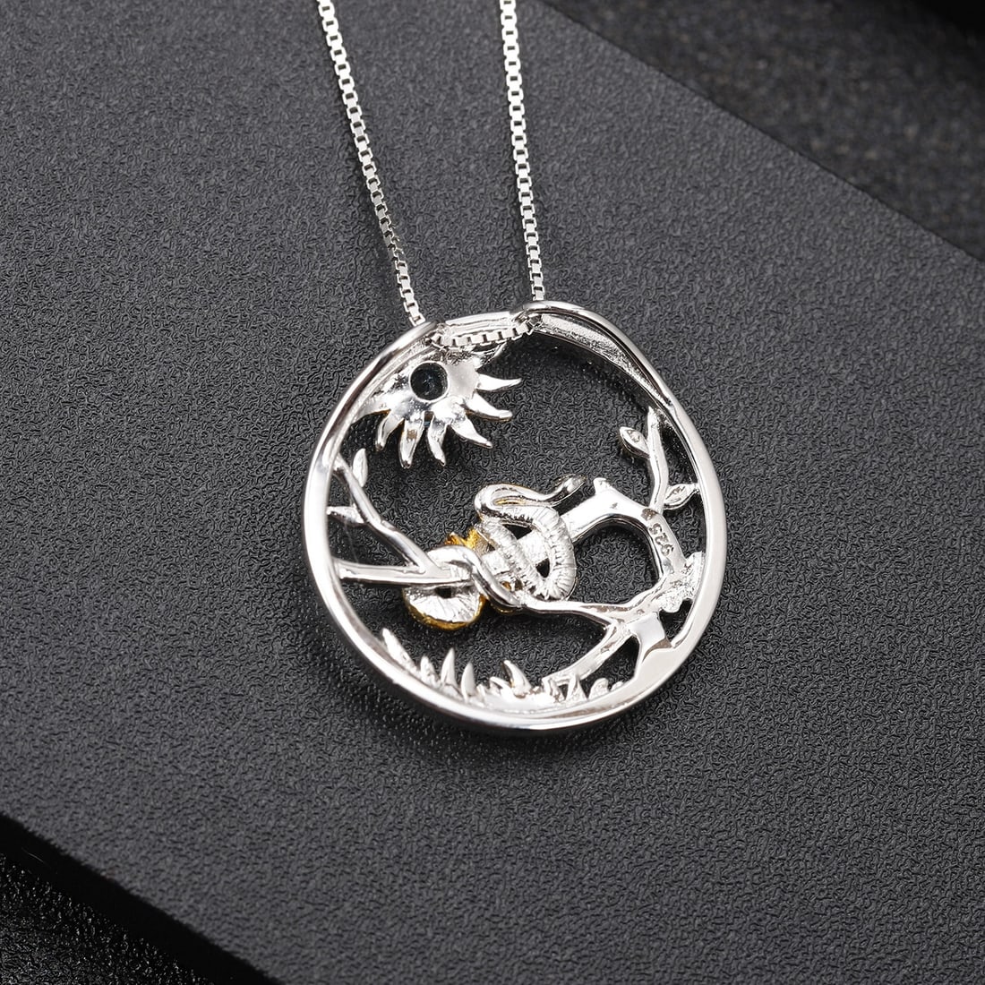 925 Sterling Silver Natural Topaz & Cubic Zirconia & Snake Necklace - 4