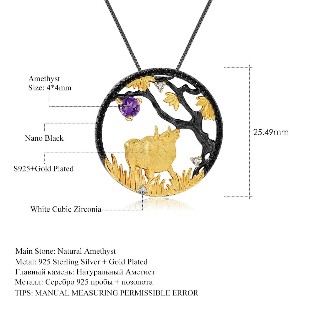 925 Sterling Silver Natural Amethyst & Cubic Zirconia Necklace - 2