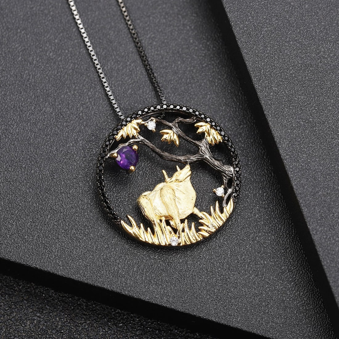 925 Sterling Silver Natural Amethyst & Cubic Zirconia Necklace - 3