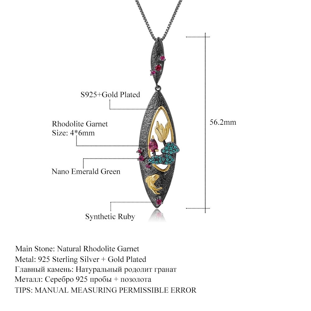925 Sterling Silver Natural Rhodolite Garnet & Synthetic Ruby & Nano Emerald Necklace - 2