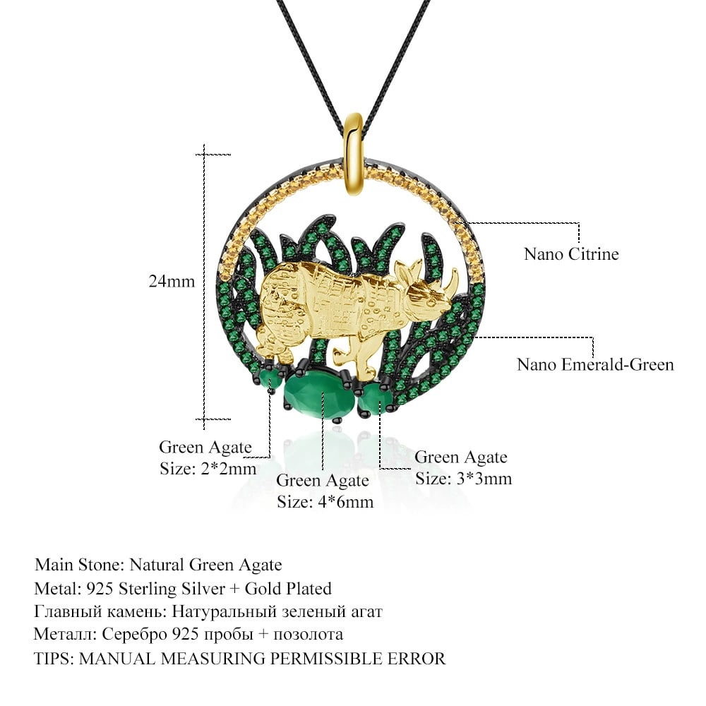 925 Sterling Silver Natural Agate & Nano Emerald & Nano Citrine Necklace - 2
