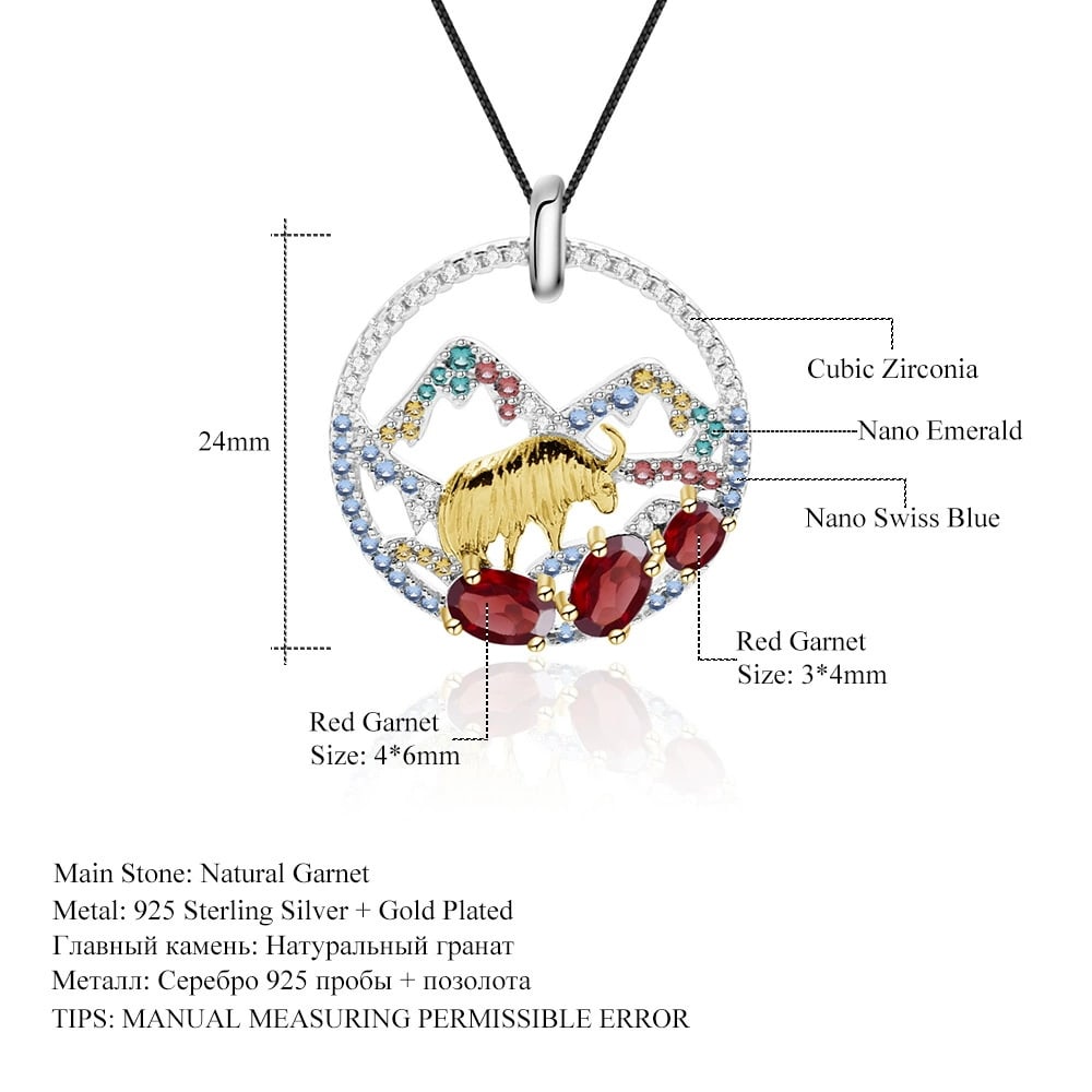 925 Sterling Silver Natural Garnet & Cubic Zirconia Necklace - 3
