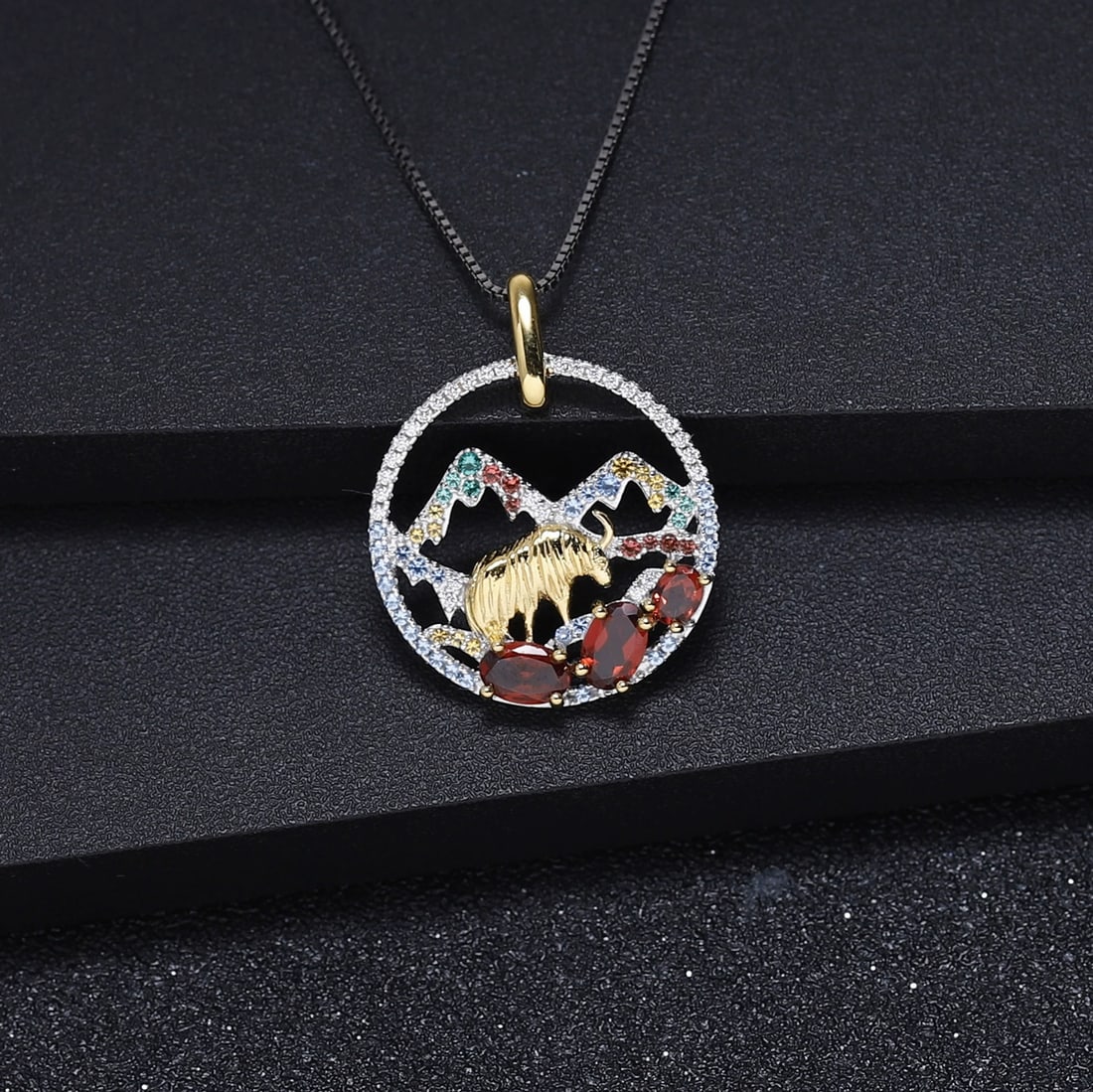 925 Sterling Silver Natural Garnet & Cubic Zirconia Necklace - 4