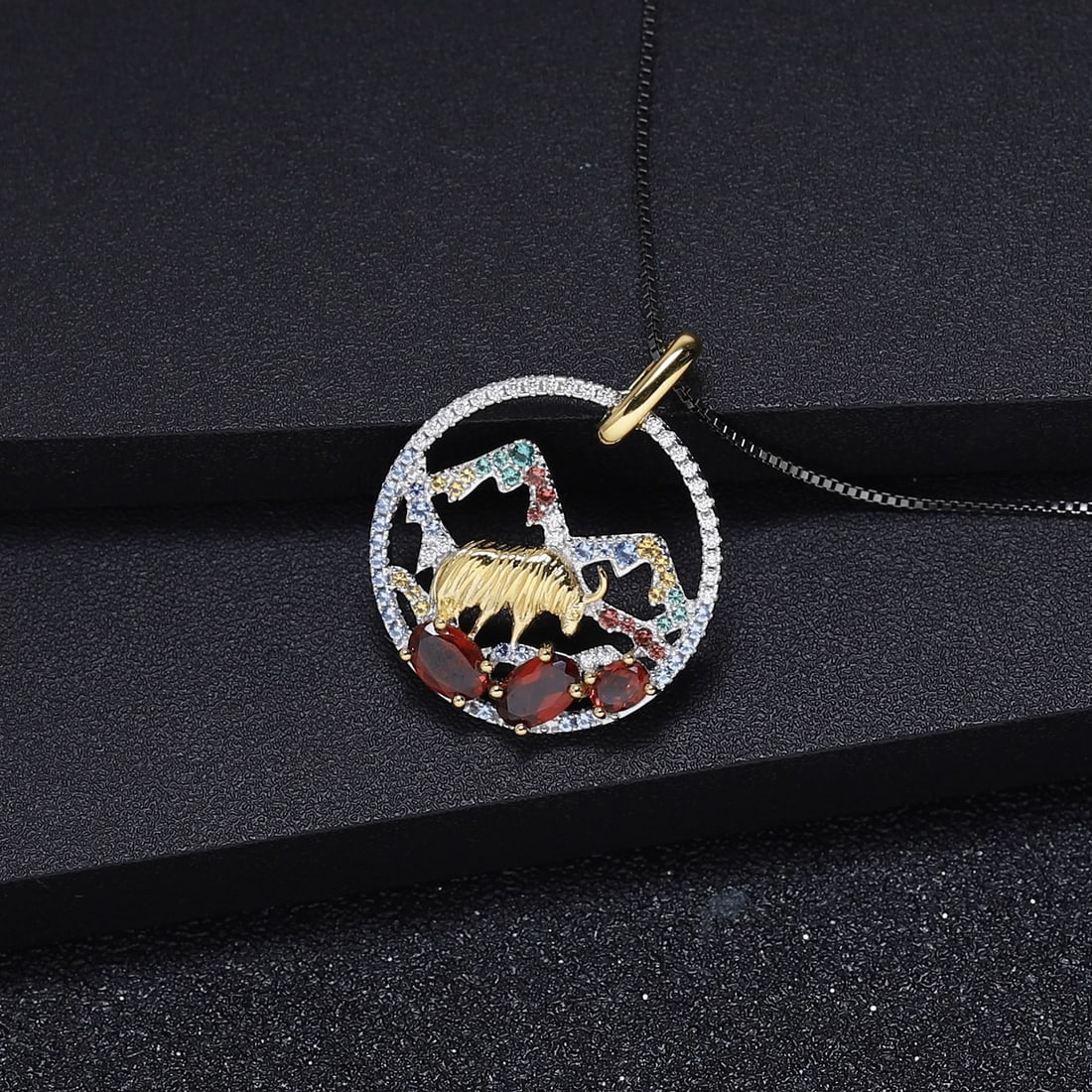 925 Sterling Silver Natural Garnet & Cubic Zirconia Necklace - 5
