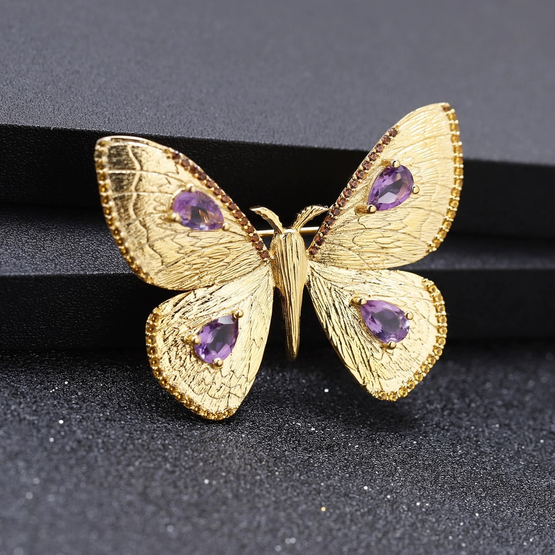 925 Sterling Silver Natural Amethyst & Nano Citrine & Butterfly Necklace - 2