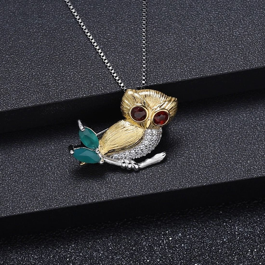 925 Sterling Silver Natural Agate & Garnet Necklace - 4