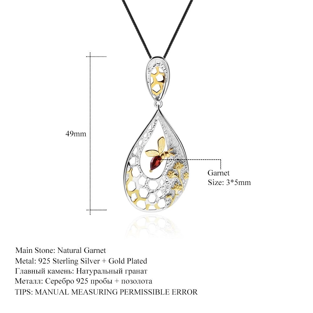 925 Sterling Silver Natural Garnet Necklace - 4