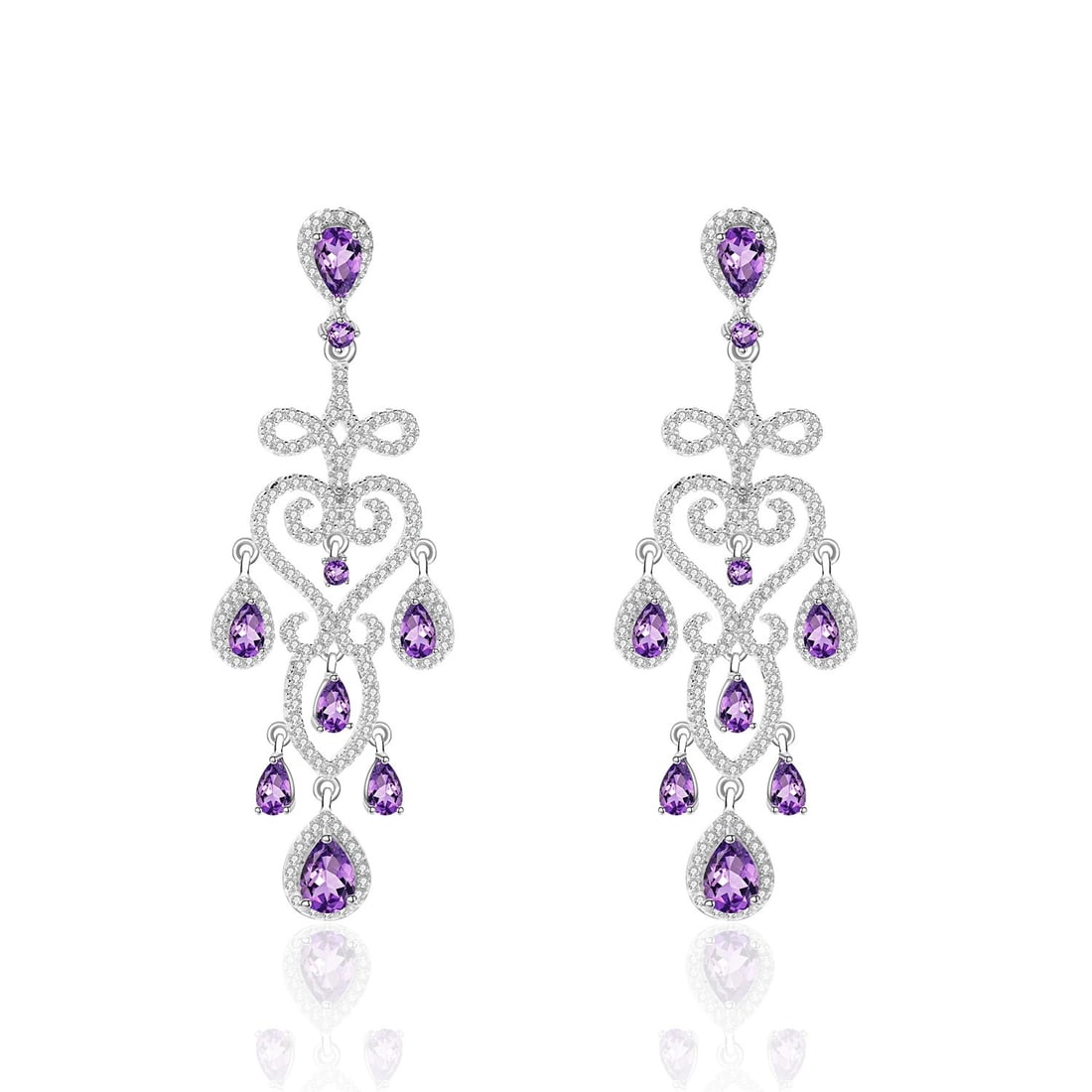 925 Sterling Silver Natural Amethyst & Cubic Zirconia Earrings: Ref:260821178 // gold content:925 sterling silver // main gemstone:amethyst // shape:multiple // carat weight: // color:purple // treatment:natural // // adjacent gemstone 2 : cubic zirconia // shape: