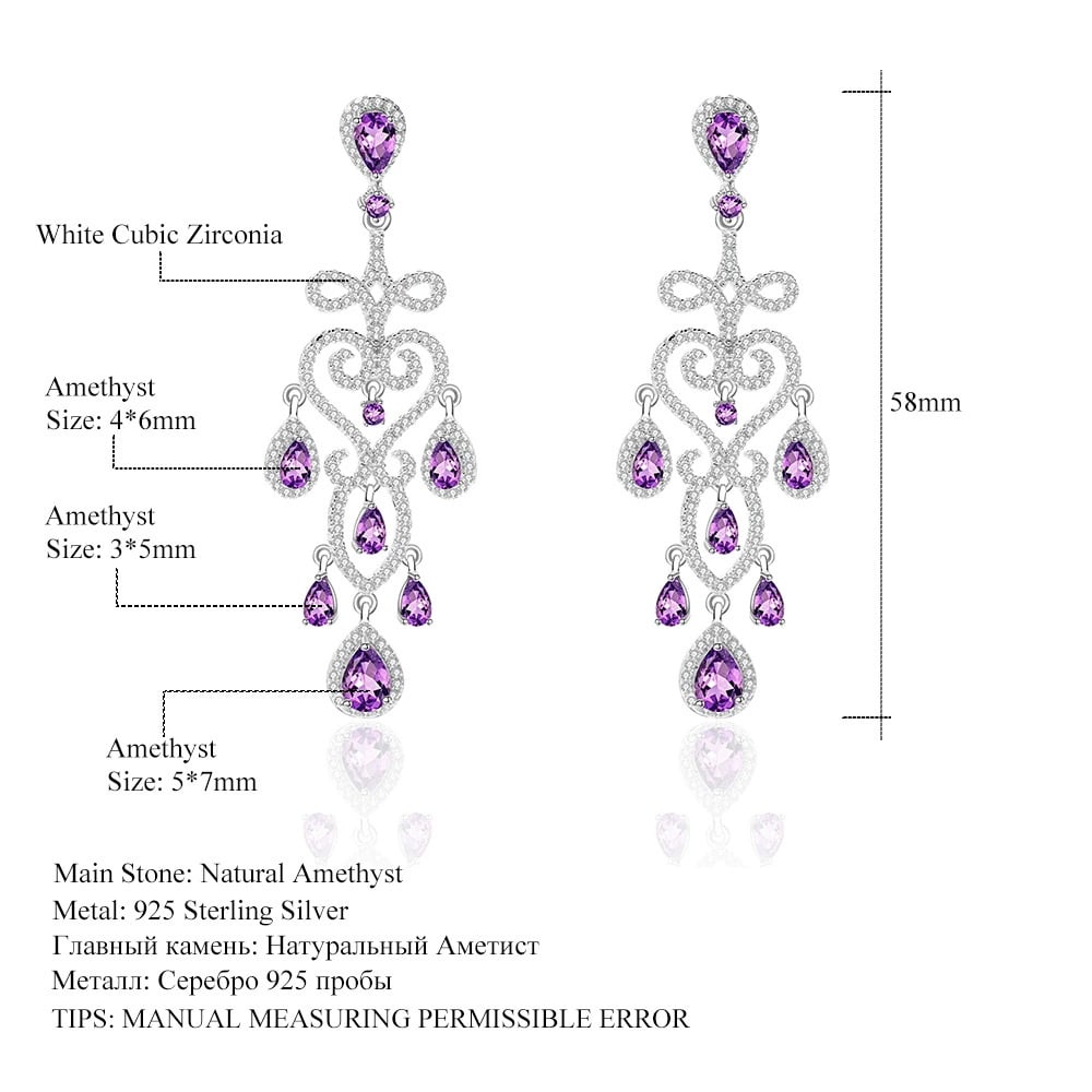 925 Sterling Silver Natural Amethyst & Cubic Zirconia Earrings - 3