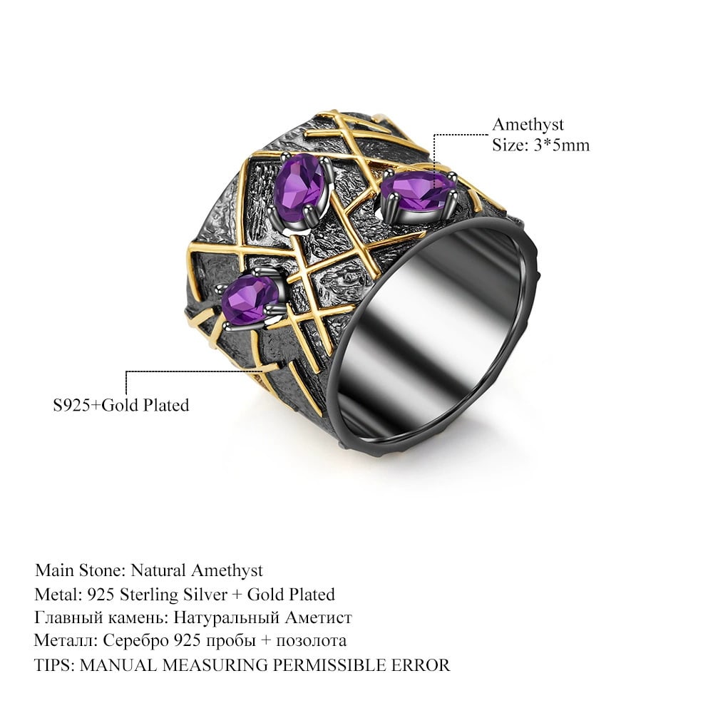 925 Sterling Silver Natural Amethyst Ring - 2