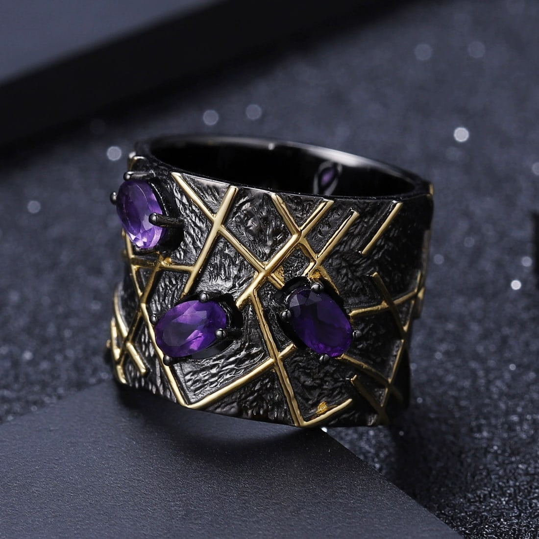 925 Sterling Silver Natural Amethyst Ring - 4