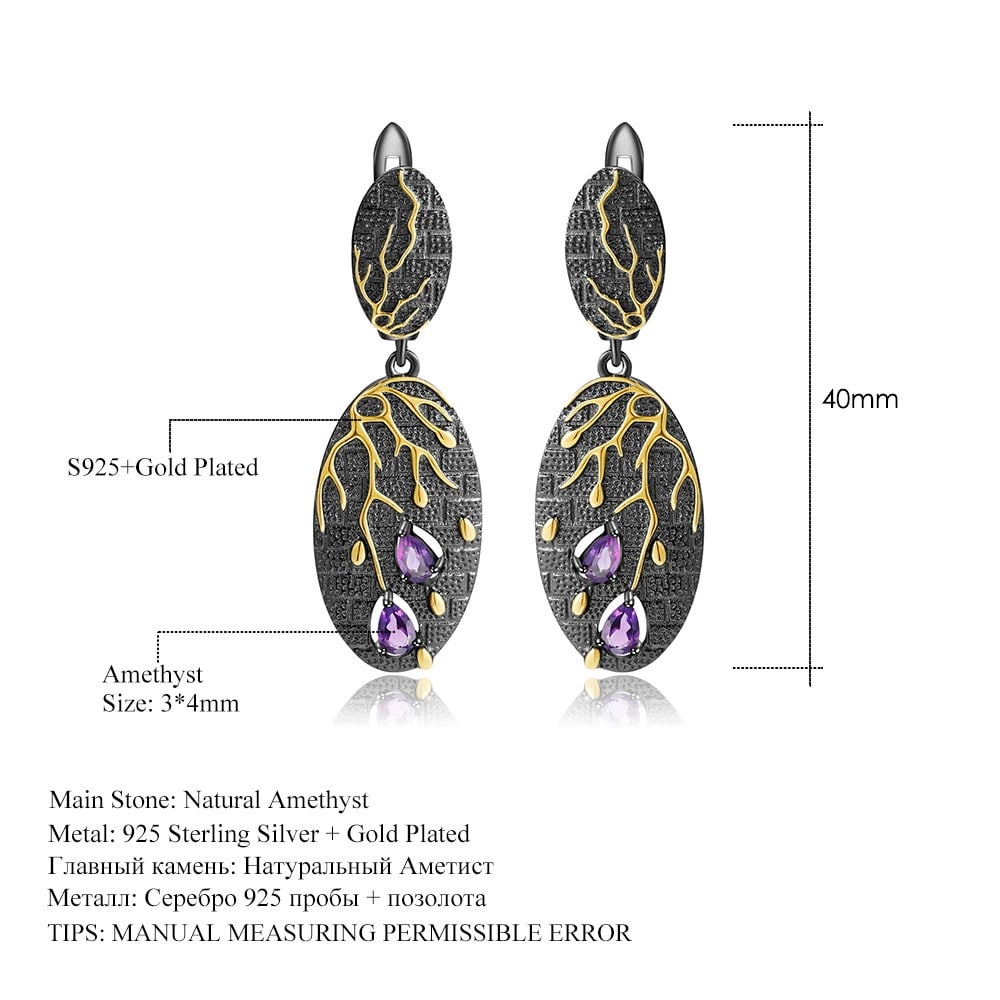 925 Sterling Silver Natural Amethyst Earrings - 2