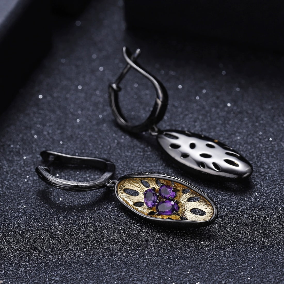 925 Sterling Silver Natural Amethyst Earrings - 2