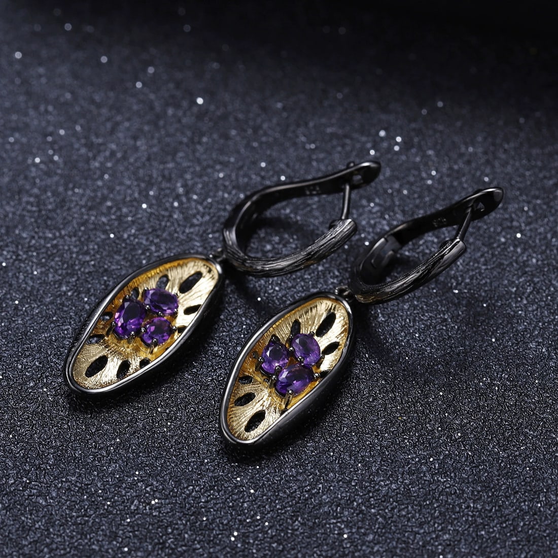 925 Sterling Silver Natural Amethyst Earrings - 3