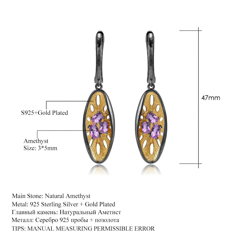 925 Sterling Silver Natural Amethyst Earrings - 4