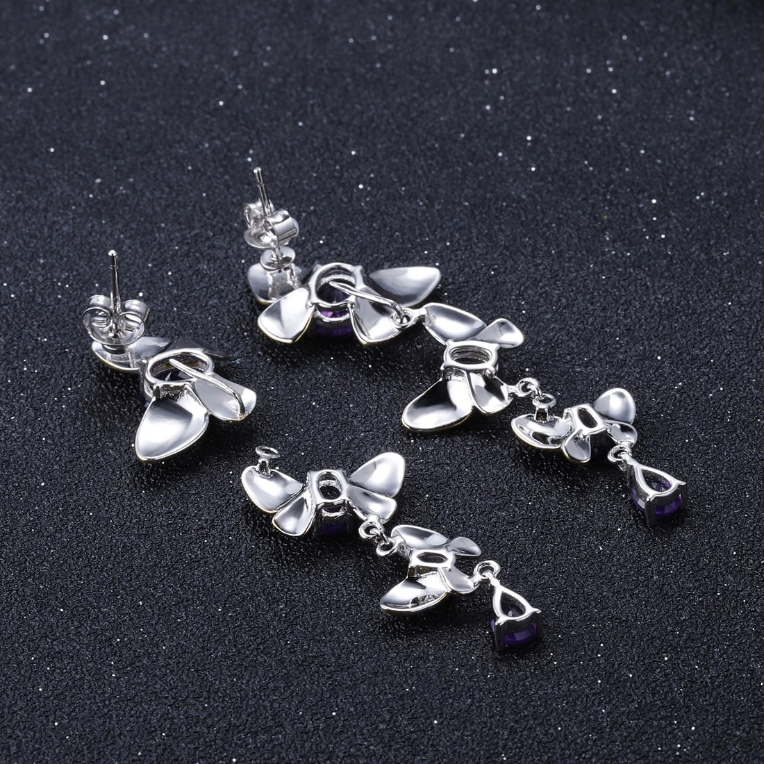925 Sterling Silver Natural Amethyst & Butterfly Earrings - 3