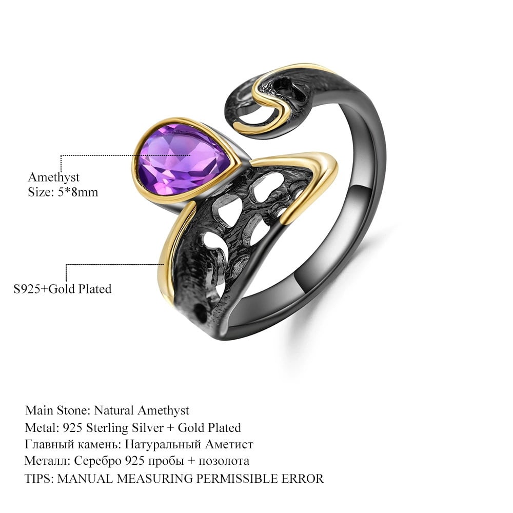 925 Sterling Silver Natural Amethyst Ring - 2