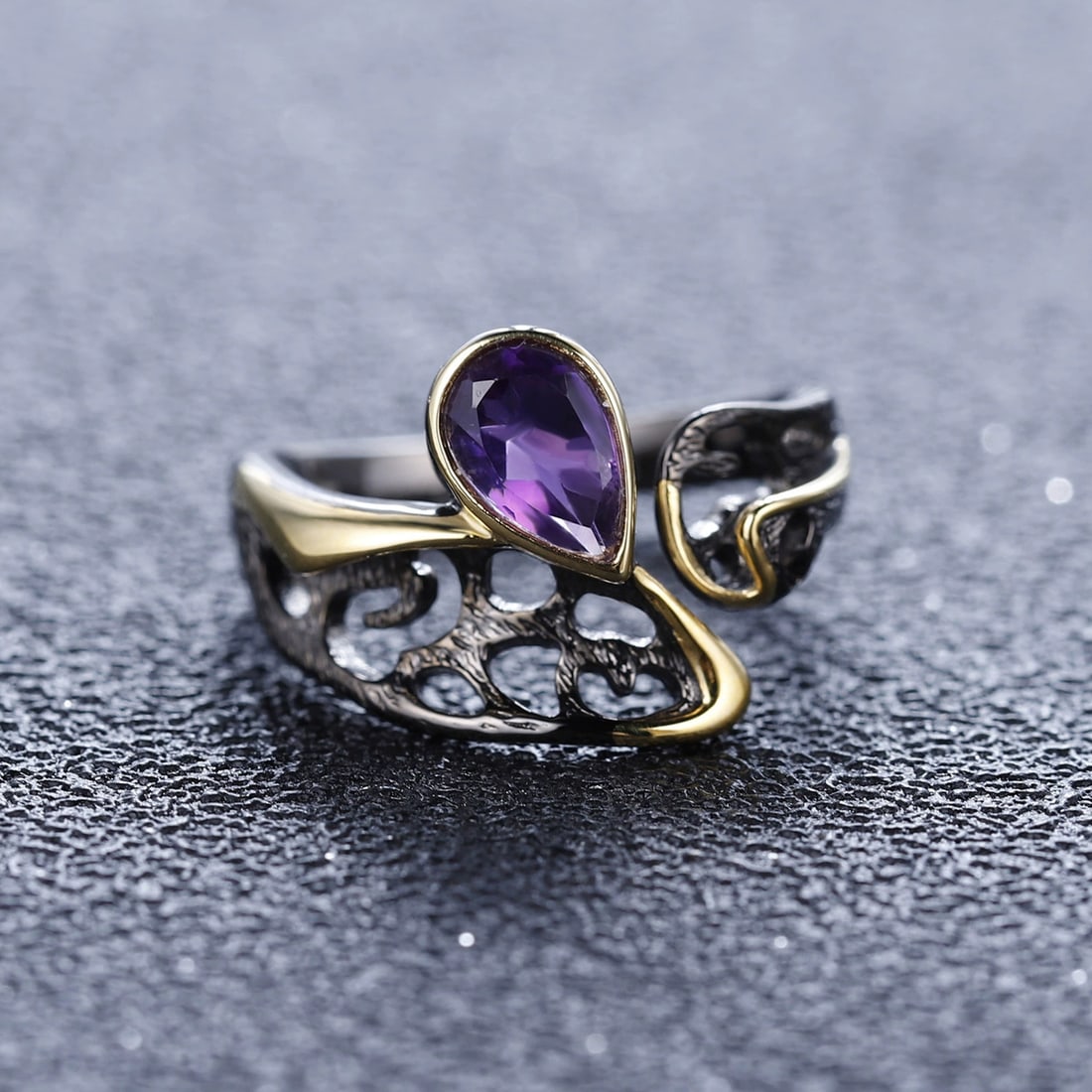 925 Sterling Silver Natural Amethyst Ring - 5