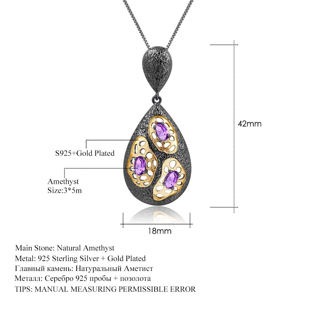 925 Sterling Silver Natural Amethyst Necklace - 2