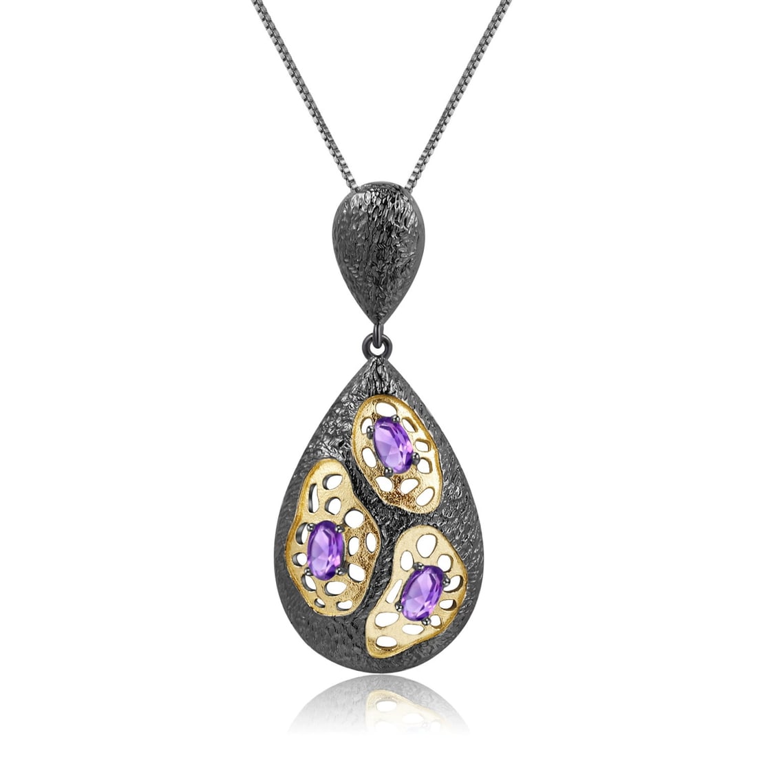 925 Sterling Silver Natural Amethyst Necklace - 5
